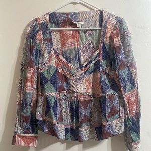 American Eagle Boho Patchwork Top